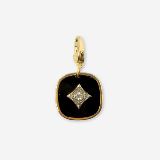 Vintage gold plated and black glass deco style rounded square charm
