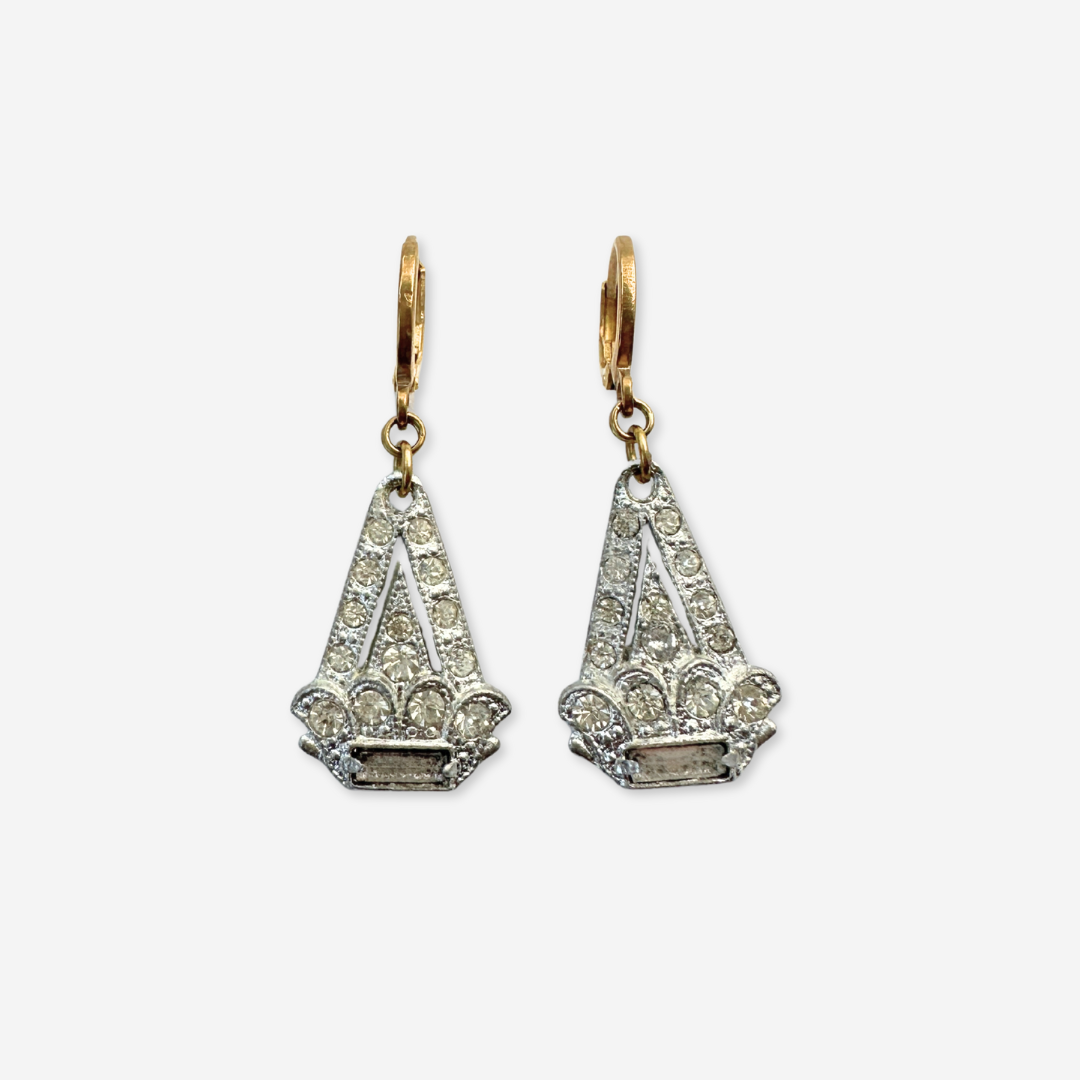 Petite refashioned vintage clear rhinestone art deco earrings
