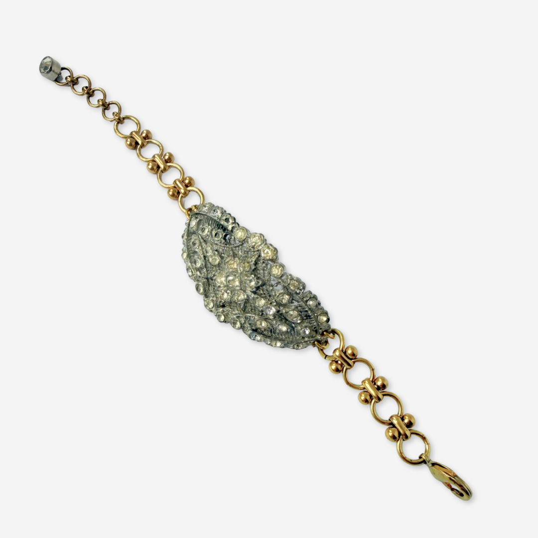 Refashioned vintage clear rhinestone bow bracelet with brass chain (Copy)