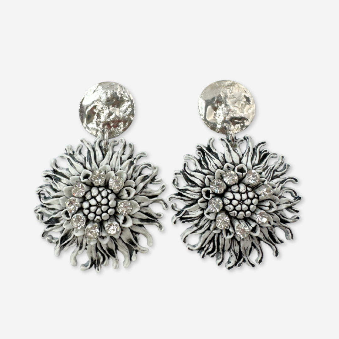 Large refashioned vintage white molded plastic floral earrings