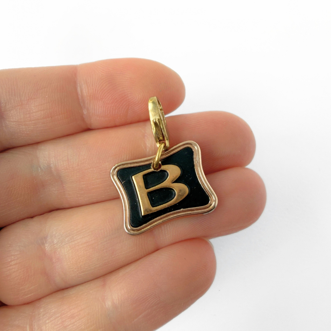 Refashioned vintage black and gold letter "B" charm