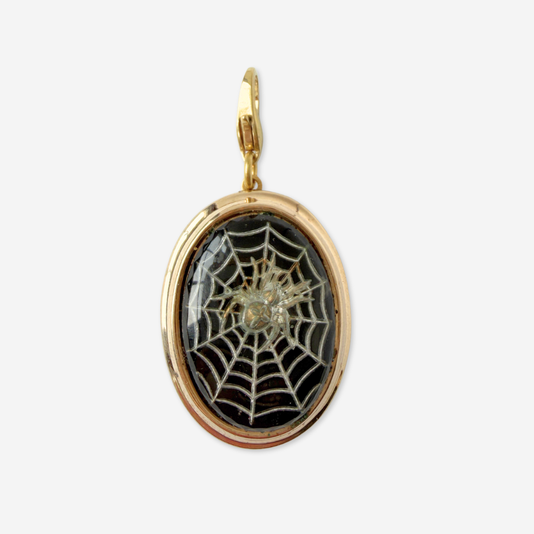 Large refashioned vintage spider web oval charm