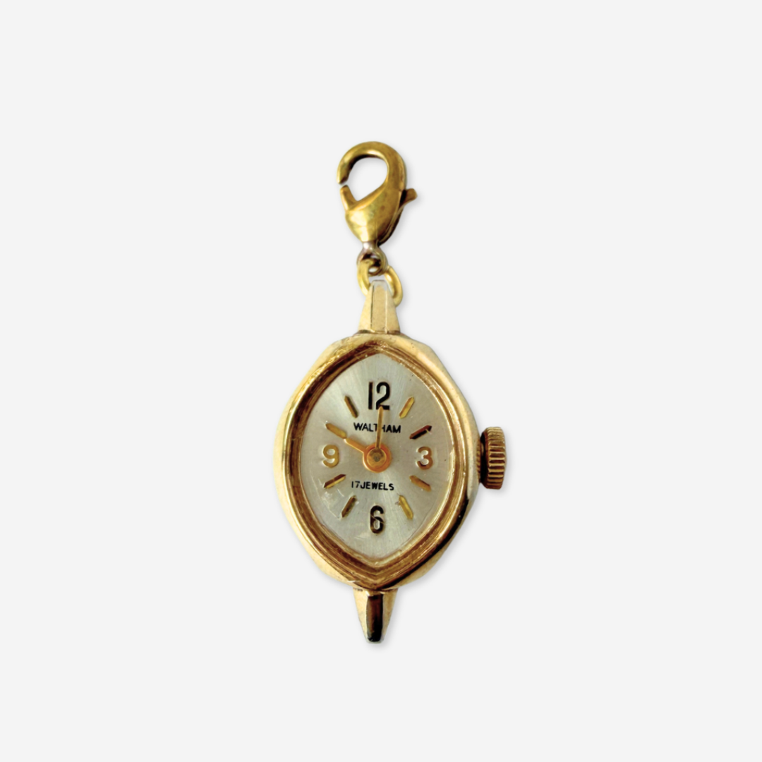 Vintage gold plated "Waltham" watch face charm
