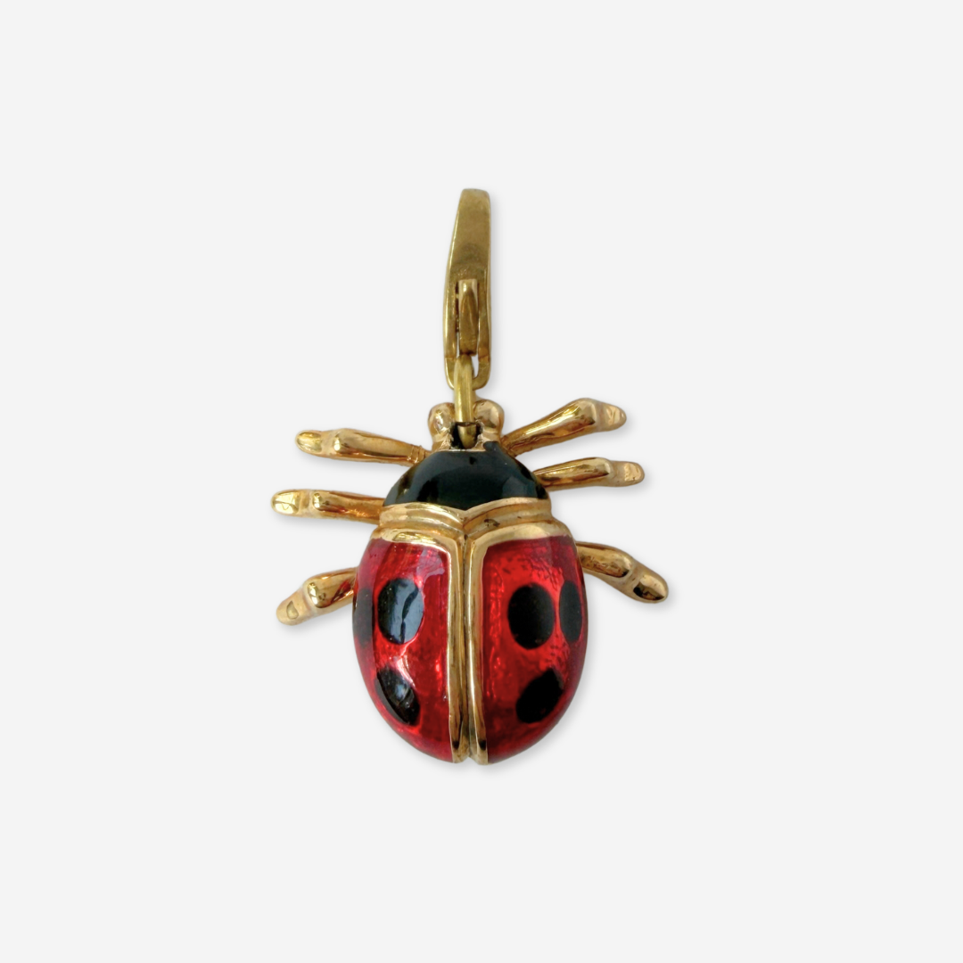 Refashioned vintage red and black enamel ladybug charm