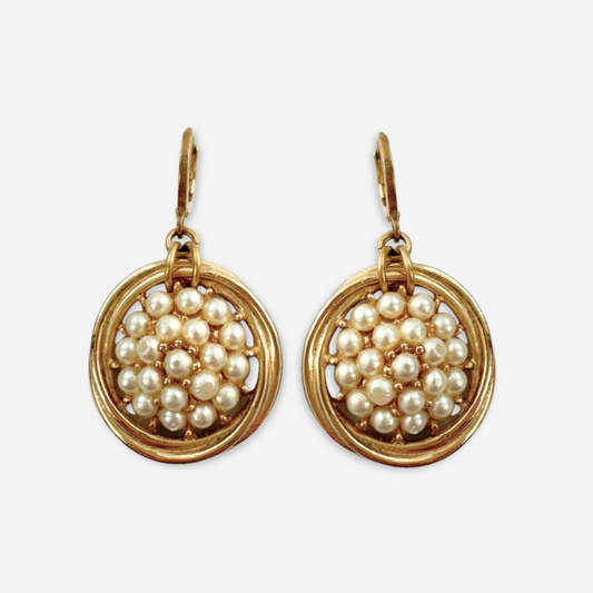 Refashioned vintage gold circular earring with pearl cluster center