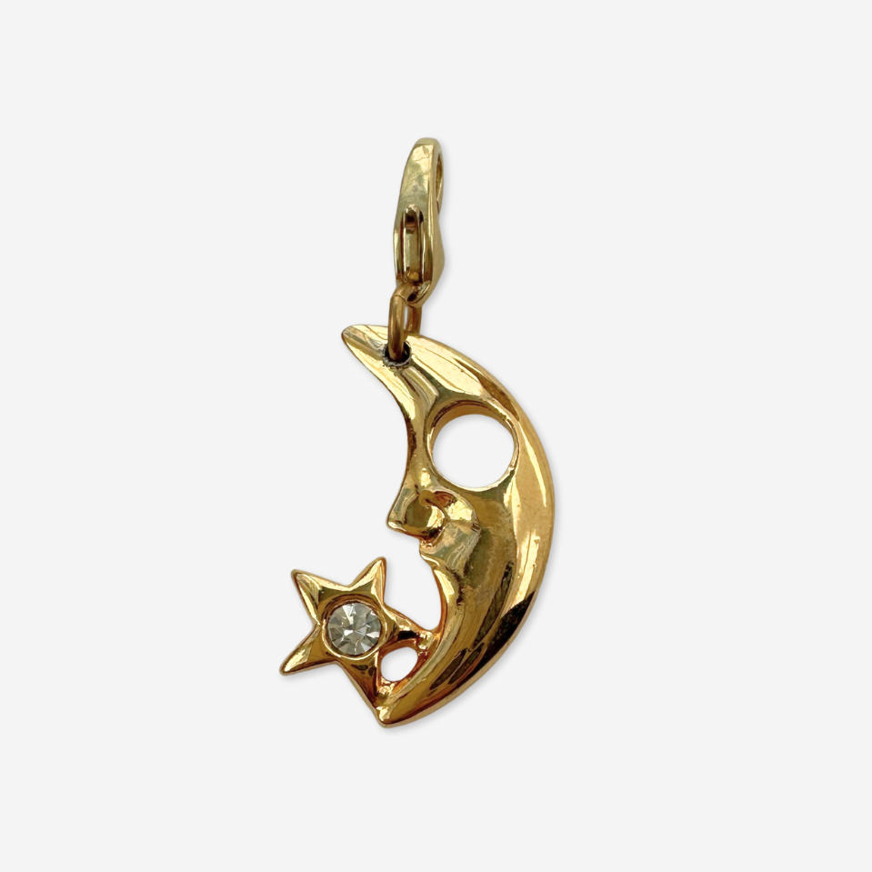 Vintage gold plated crescent moon and star charm