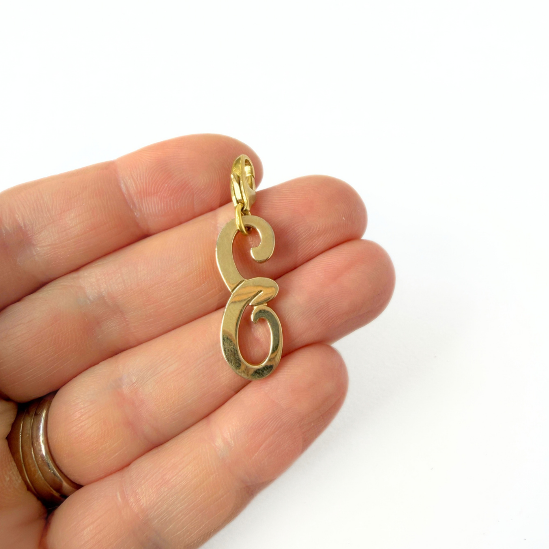 Refashioned vintage shiny gold letter "E" charm