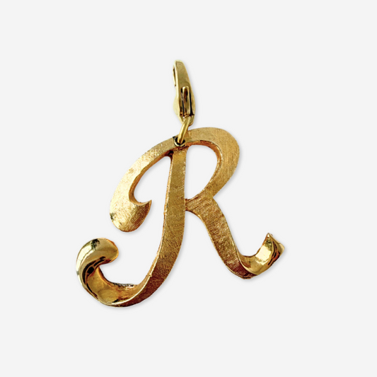 Large vintage gold tone letter "R" monogram charm