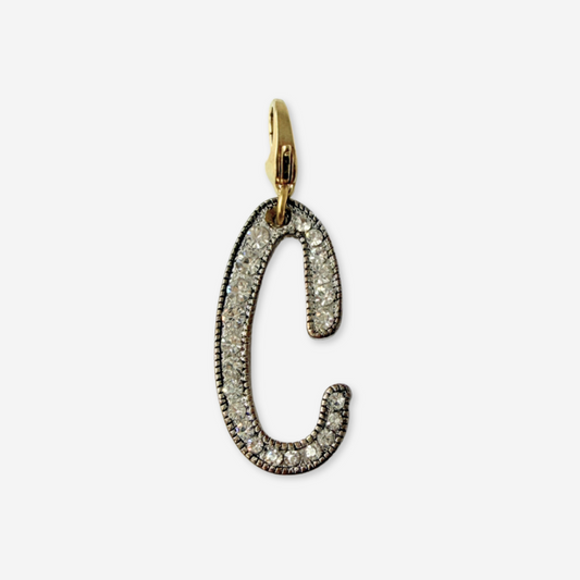 Refashioned vintage silver rhinestone letter "C" monogram charm