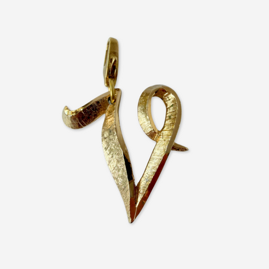 Large vintage gold tone letter "V" monogram charm