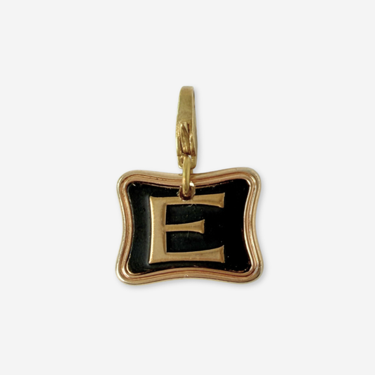Refashioned vintage black and gold letter "E" charm