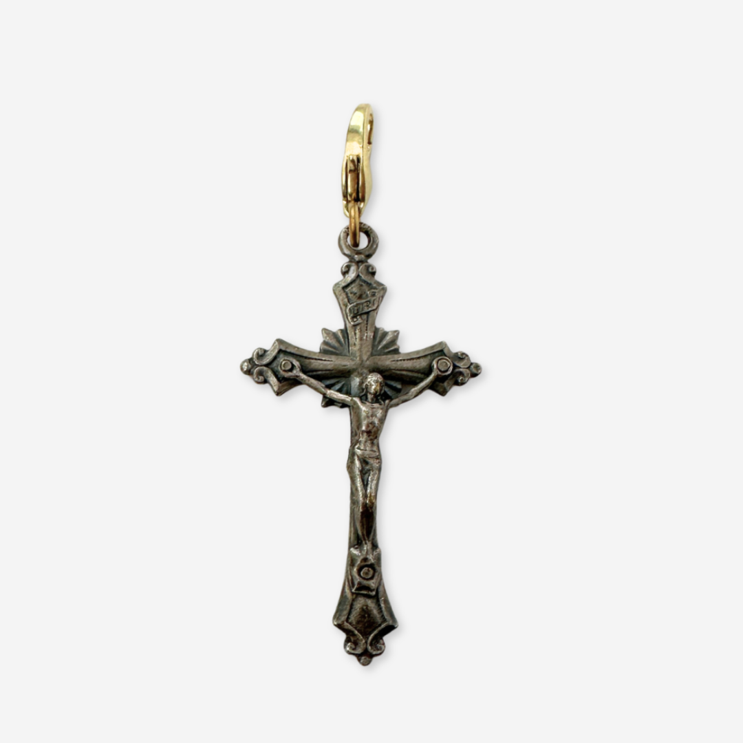 Vintage aged silver Italian crucifix cross charm pendant