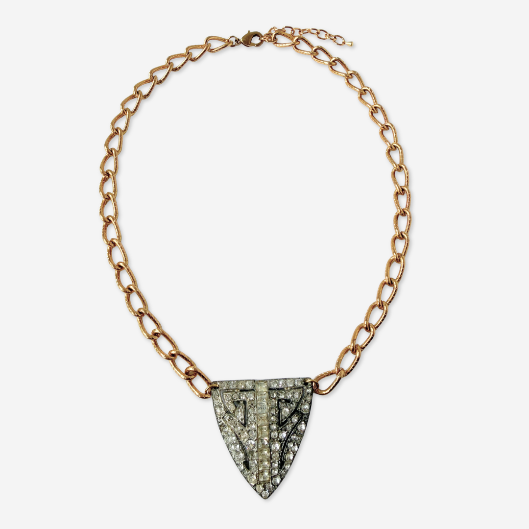 Large refashioned vintage deco rhinestone pendant necklace