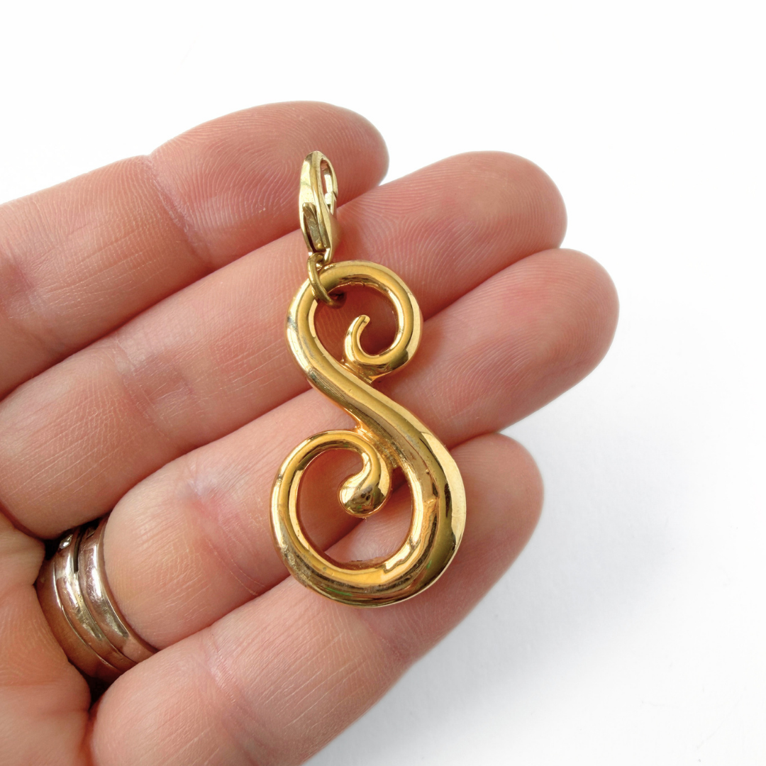 Large vintage gold plated "S" monogram charm