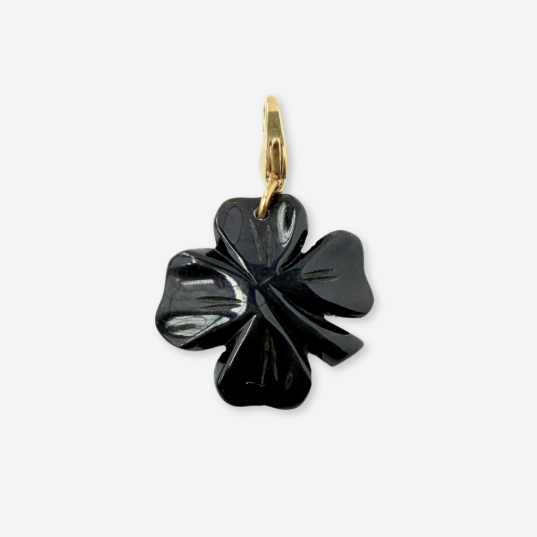 Refashioned vintage black carved bakelite clover charm