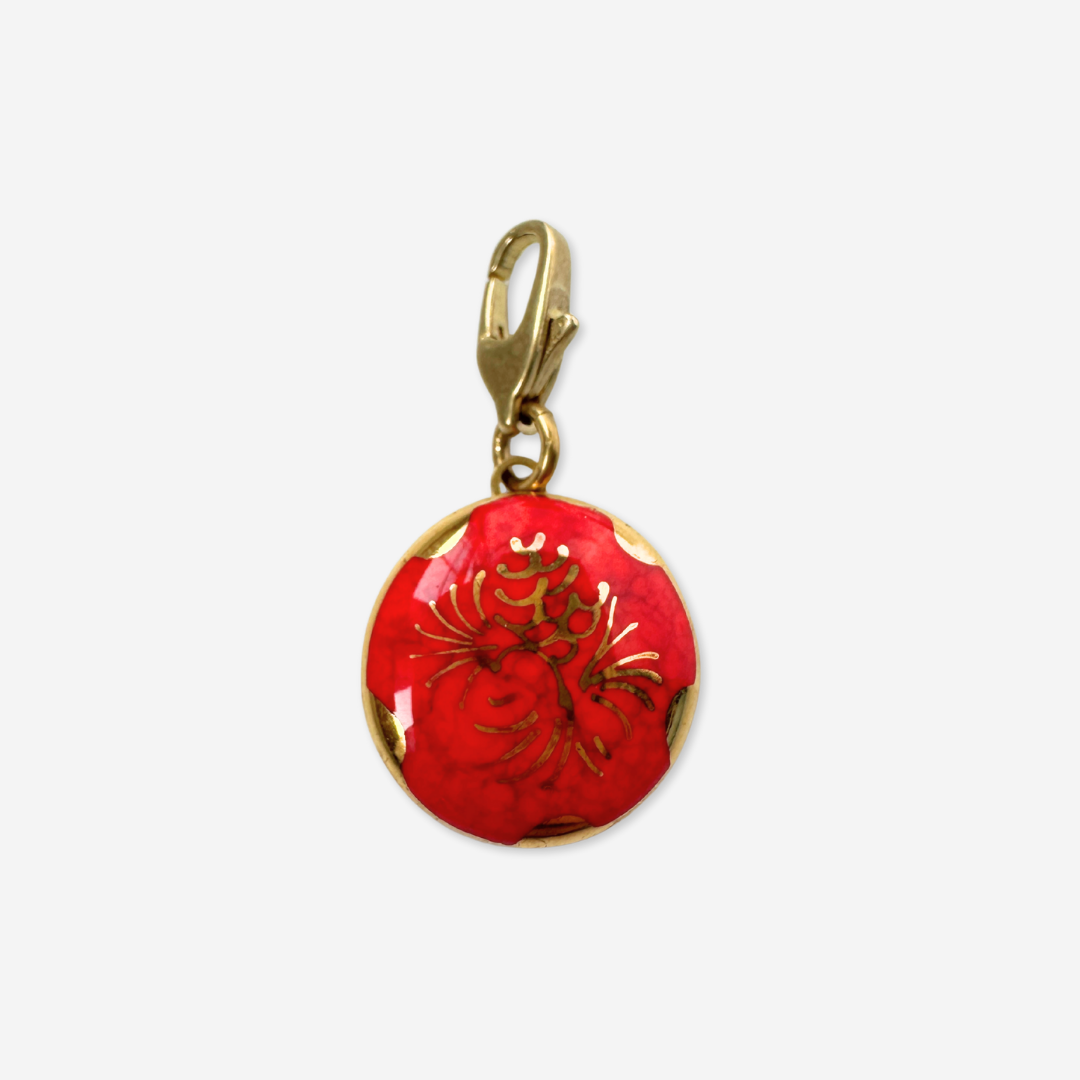 Vintage red and gold glossy ceramic pinecone charm