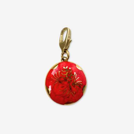 Vintage red and gold glossy ceramic pinecone charm