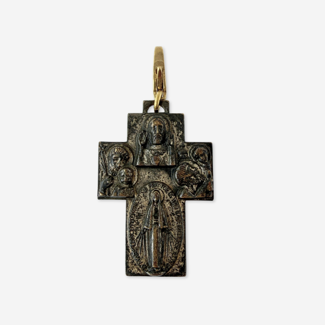 Vintage aged silver four-way scapular cross charm pendant