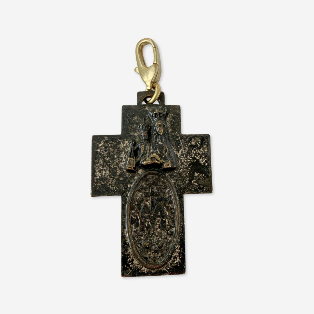 Vintage aged silver four-way scapular cross charm pendant