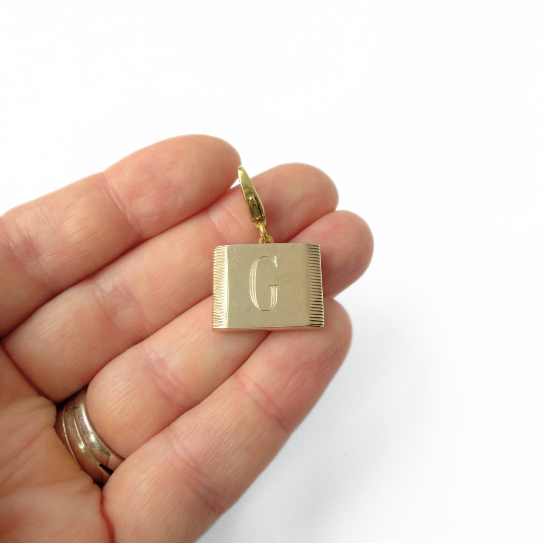 Refashioned vintage muted gold tone letter "G" cufflink charm