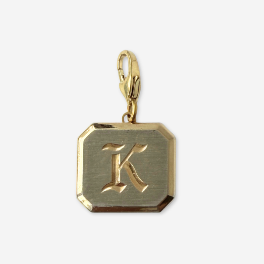 Refashioned vintage muted gold tone letter "K" cufflink charm