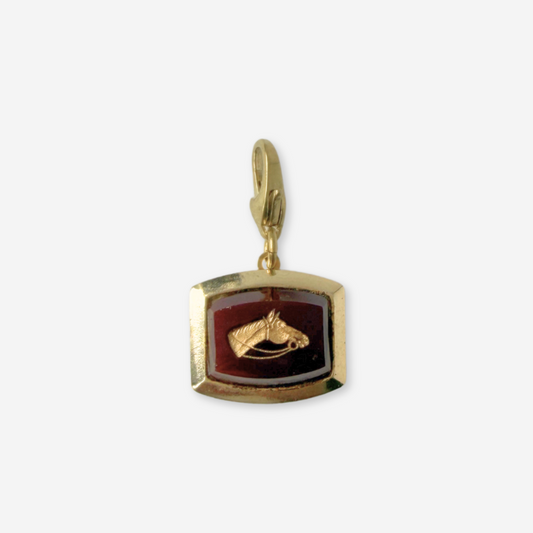 Vintage gold plated and maroon glass horse head charm