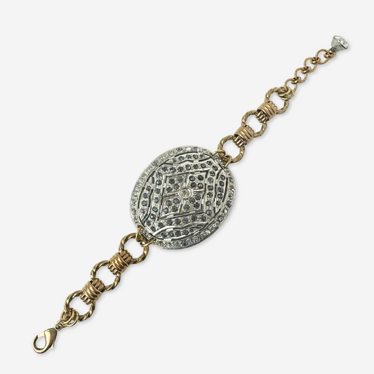Refashioned Antique Rhinestone oval Shoe Buckle bracelet with brass chain