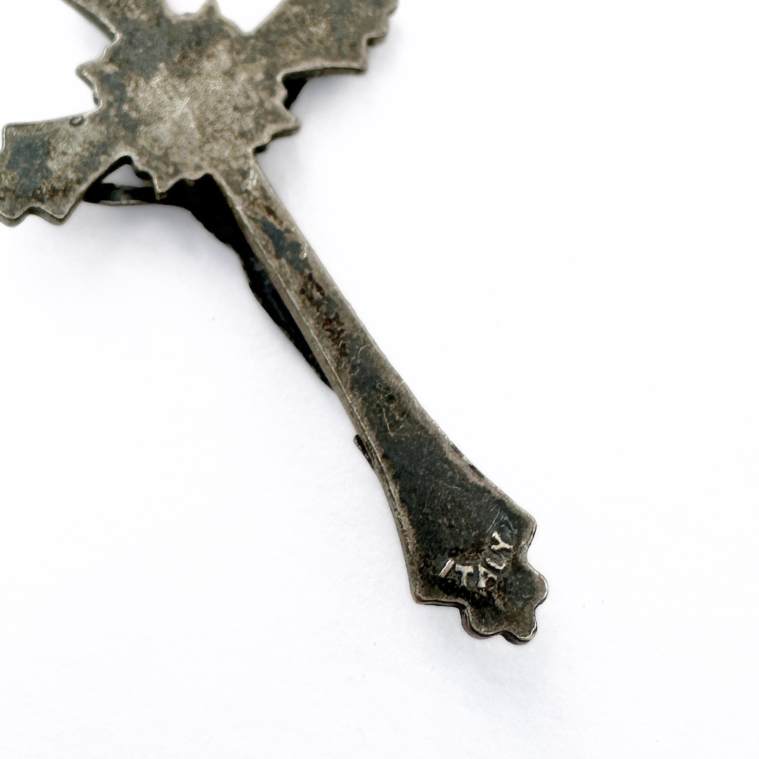 Vintage aged silver Italian crucifix cross charm pendant