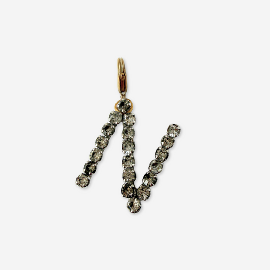 Vintage clear rhinestone letter "N" monogram charm