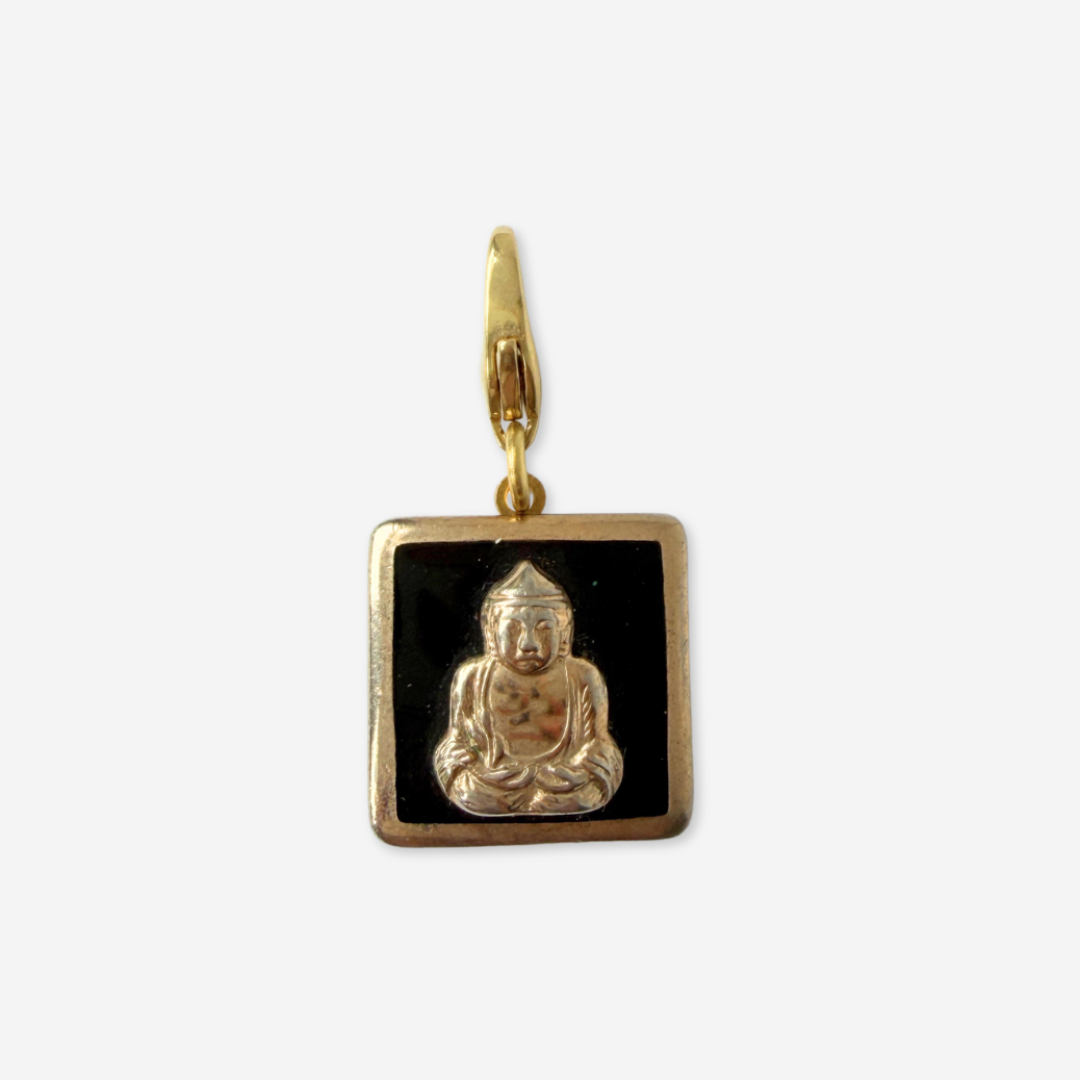 Refashioned vintage gold and black square enamel Buddha charm