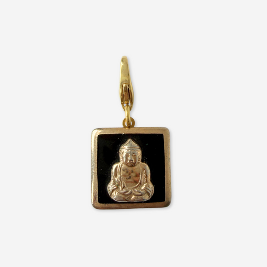 Refashioned vintage gold and black square enamel Buddha charm