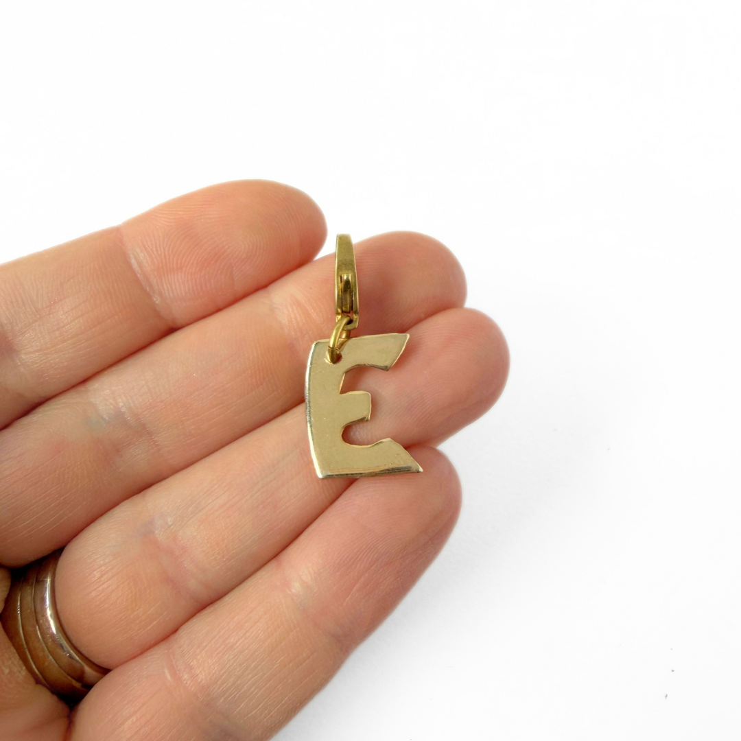 Small vintage gold plated letter "E" charm