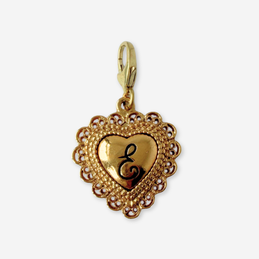 Vintage gold tone heart shaped "E" monogram charm