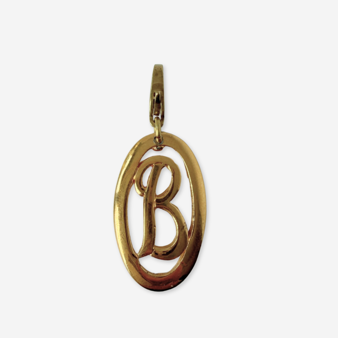 Refashioned vintage gold plated letter "B" oval charm