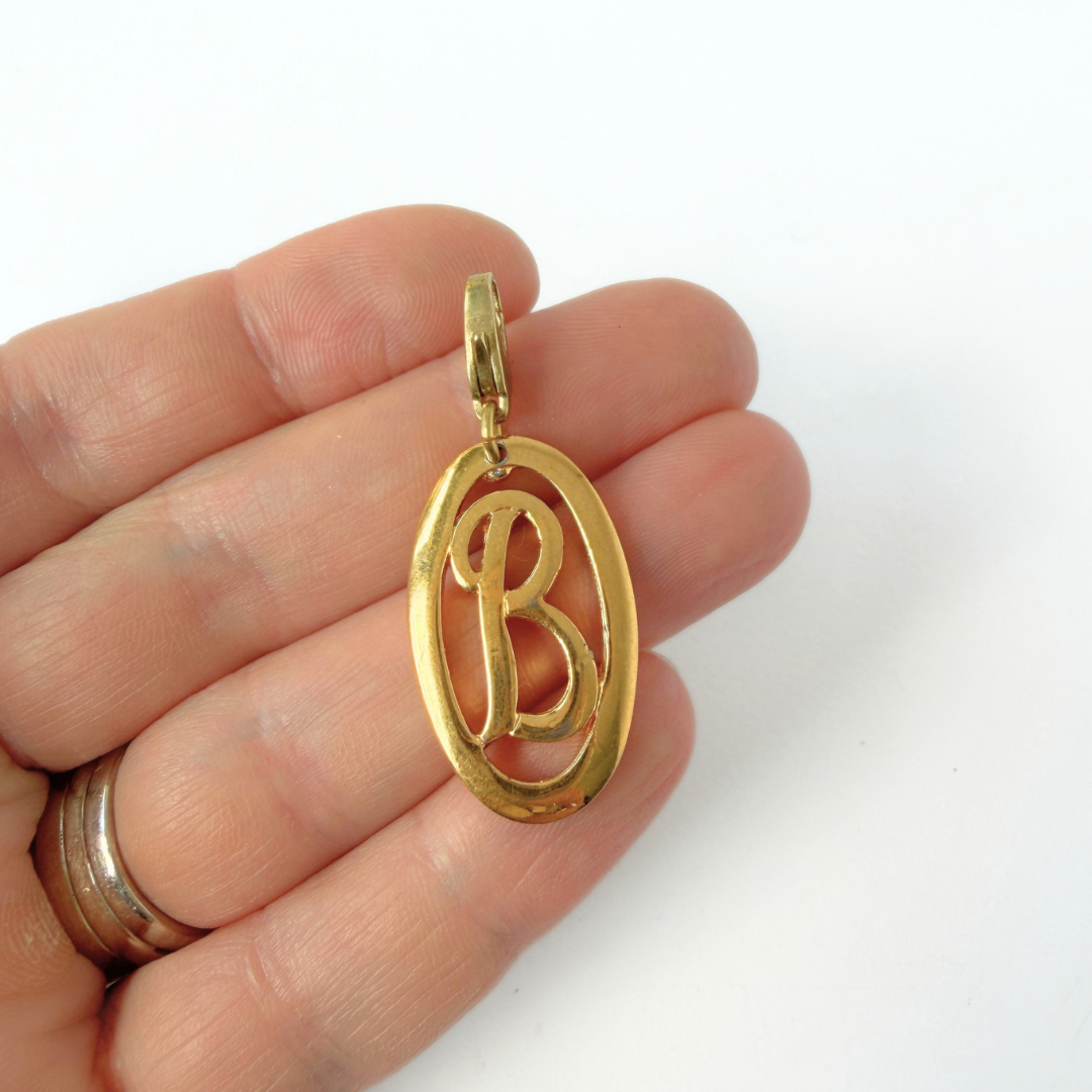 Refashioned vintage gold plated letter "B" oval charm