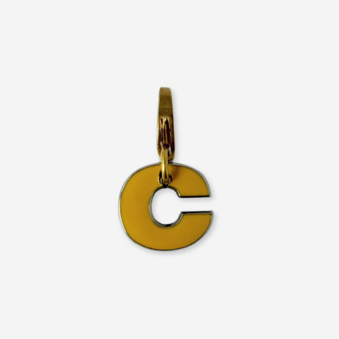 Small vintage yellow enamel letter "C" charm