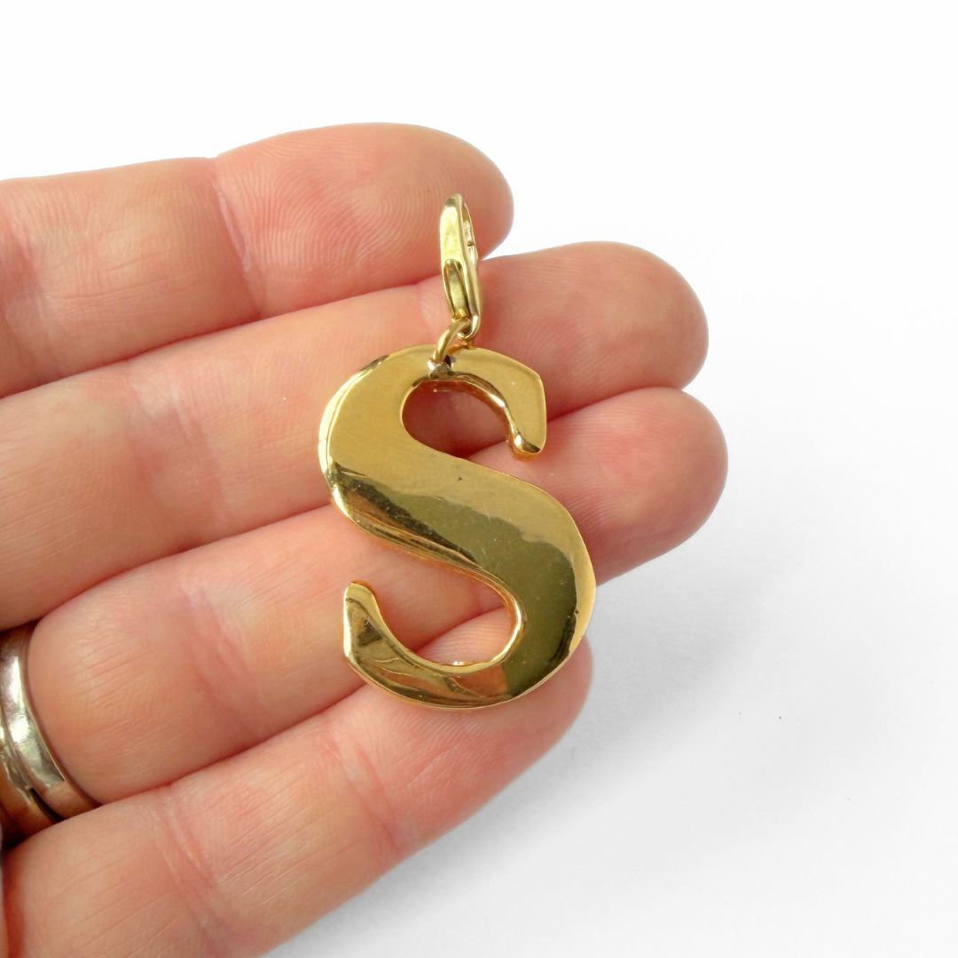 Refashioned vintage shiny gold letter "S" monogram charm