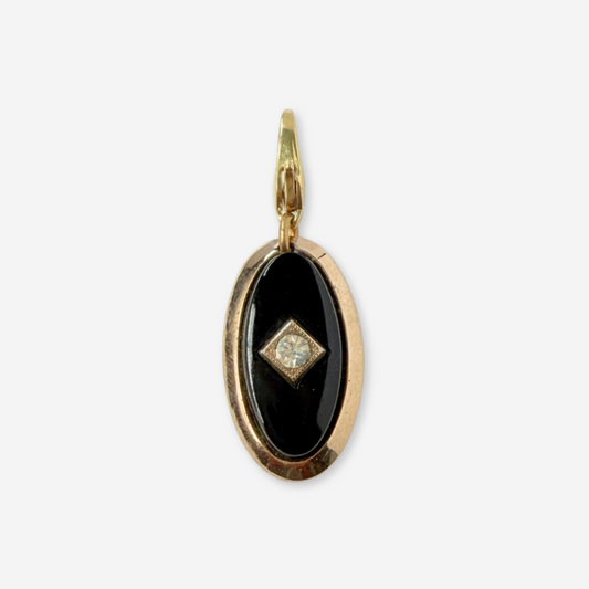 Vintage gold plated and black glass deco style oval charm