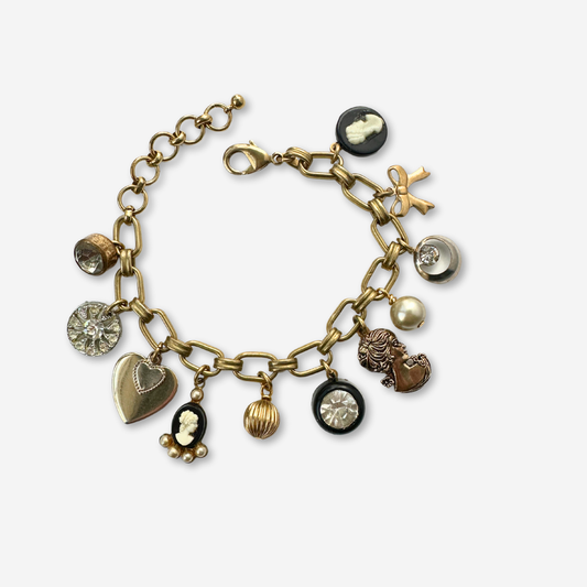 Repurposed vintage black and brass charm bracelet