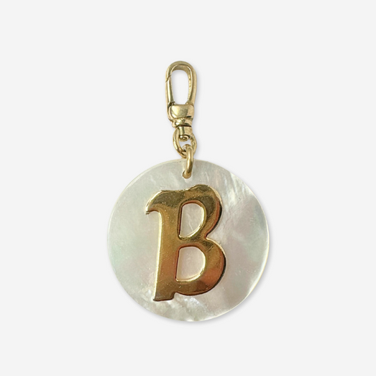 Large vintage mother of pearl and brass "B" circle monogram charm