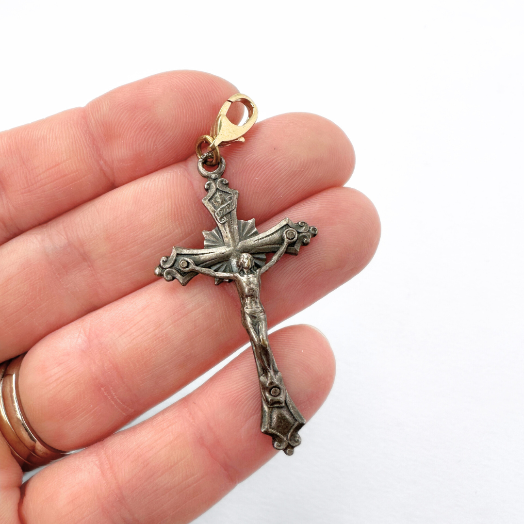 Vintage aged silver Italian crucifix cross charm pendant