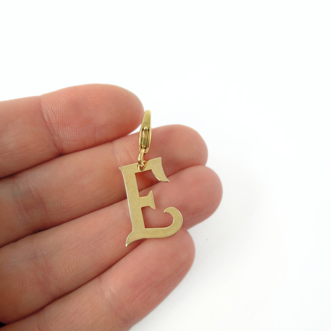Refashioned vintage gold plated letter "E" charm