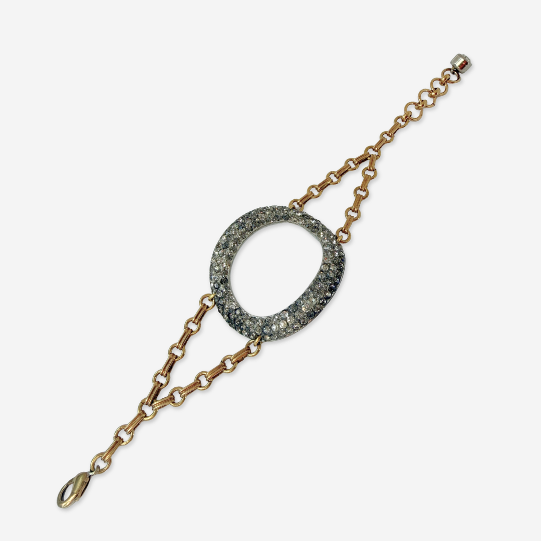 Refashioned Antique oval Rhinestone Shoe Buckle bracelet with brass chain