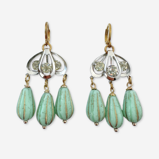 Refashioned vintage clear rhinestone and mint teardrop earrings