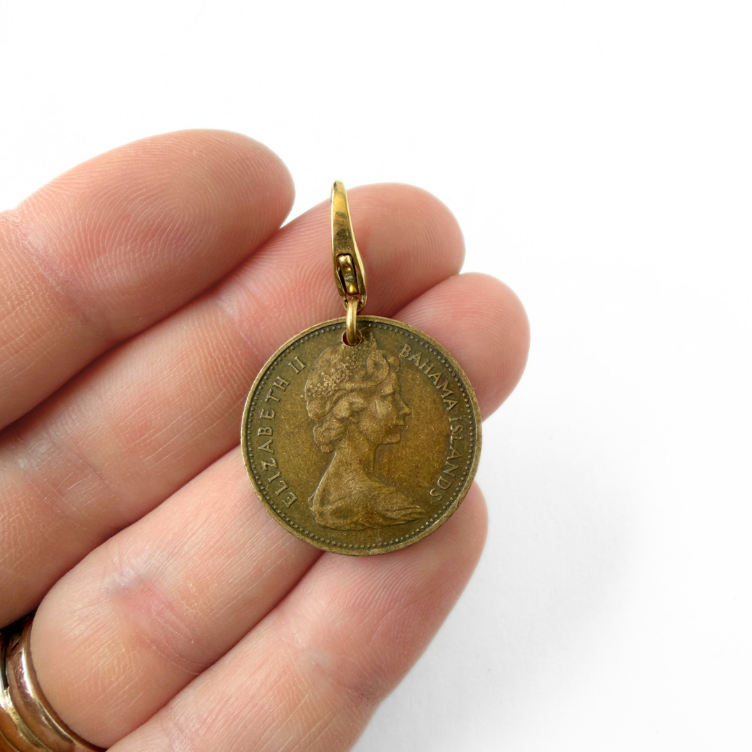 Vintage Queen Elizabeth Bohemian one cent coin charm