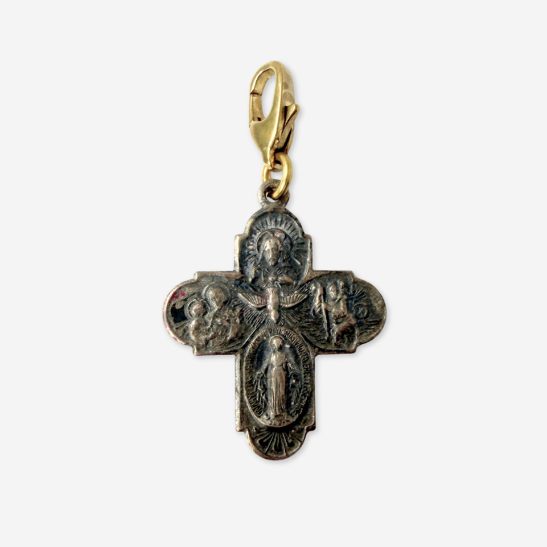 Vintage aged silver four-way scapular cross charm pendant