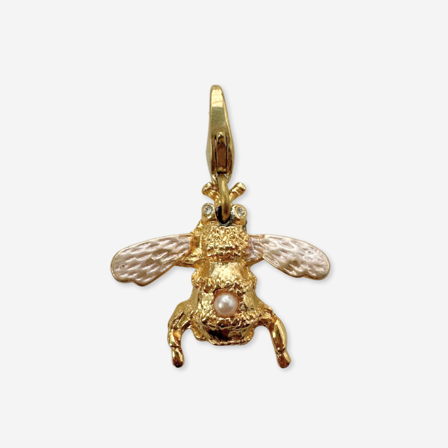 Vintage gold plated and pearlescent bee charm