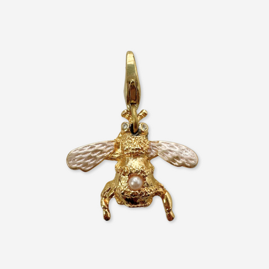 Vintage gold plated and pearlescent bee charm