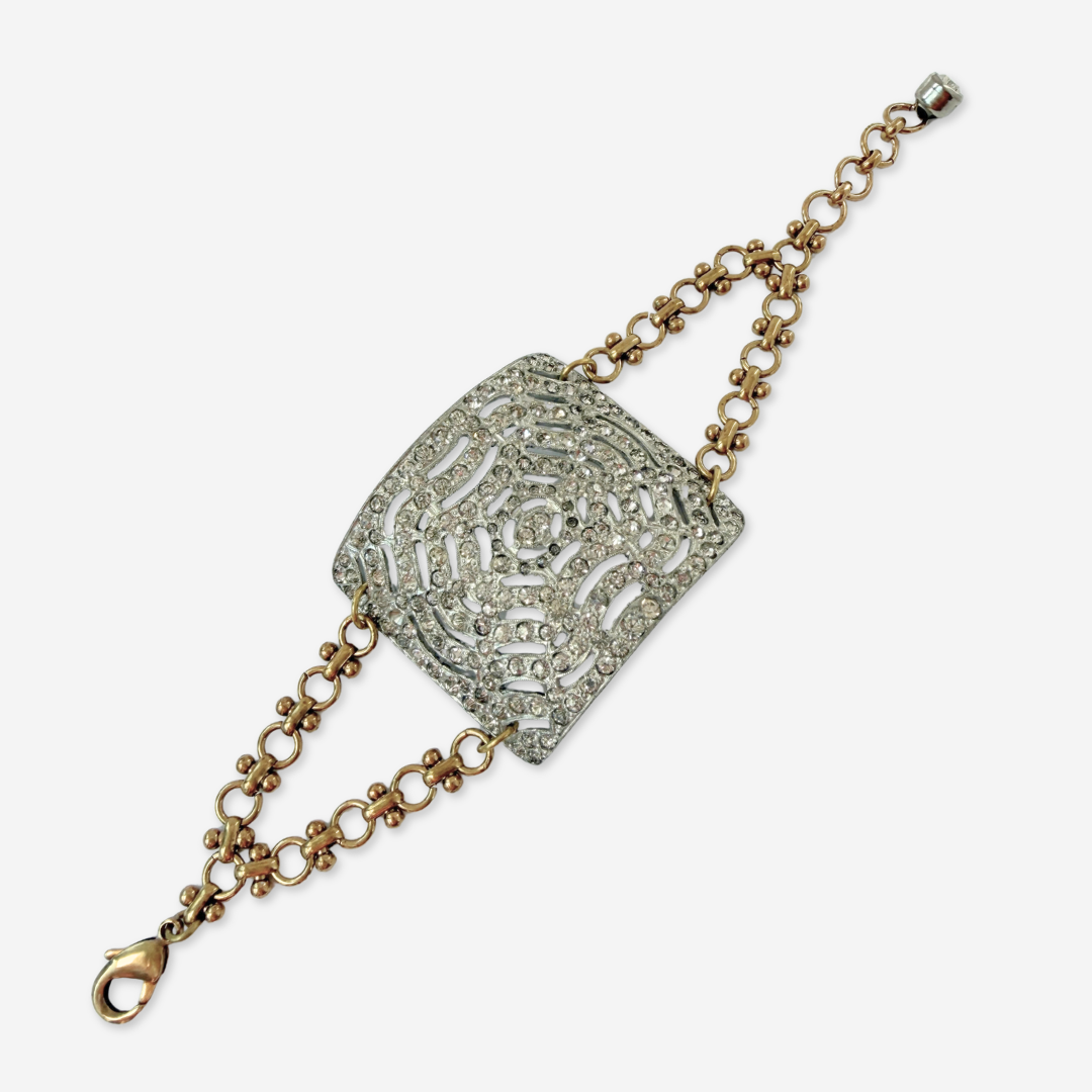 Refashioned Antique Rhinestone Shoe Buckle bracelet with brass chain