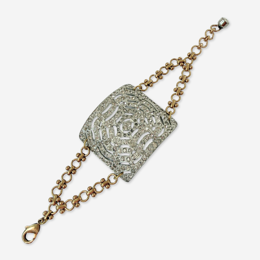 Refashioned Antique Rhinestone Shoe Buckle bracelet with brass chain